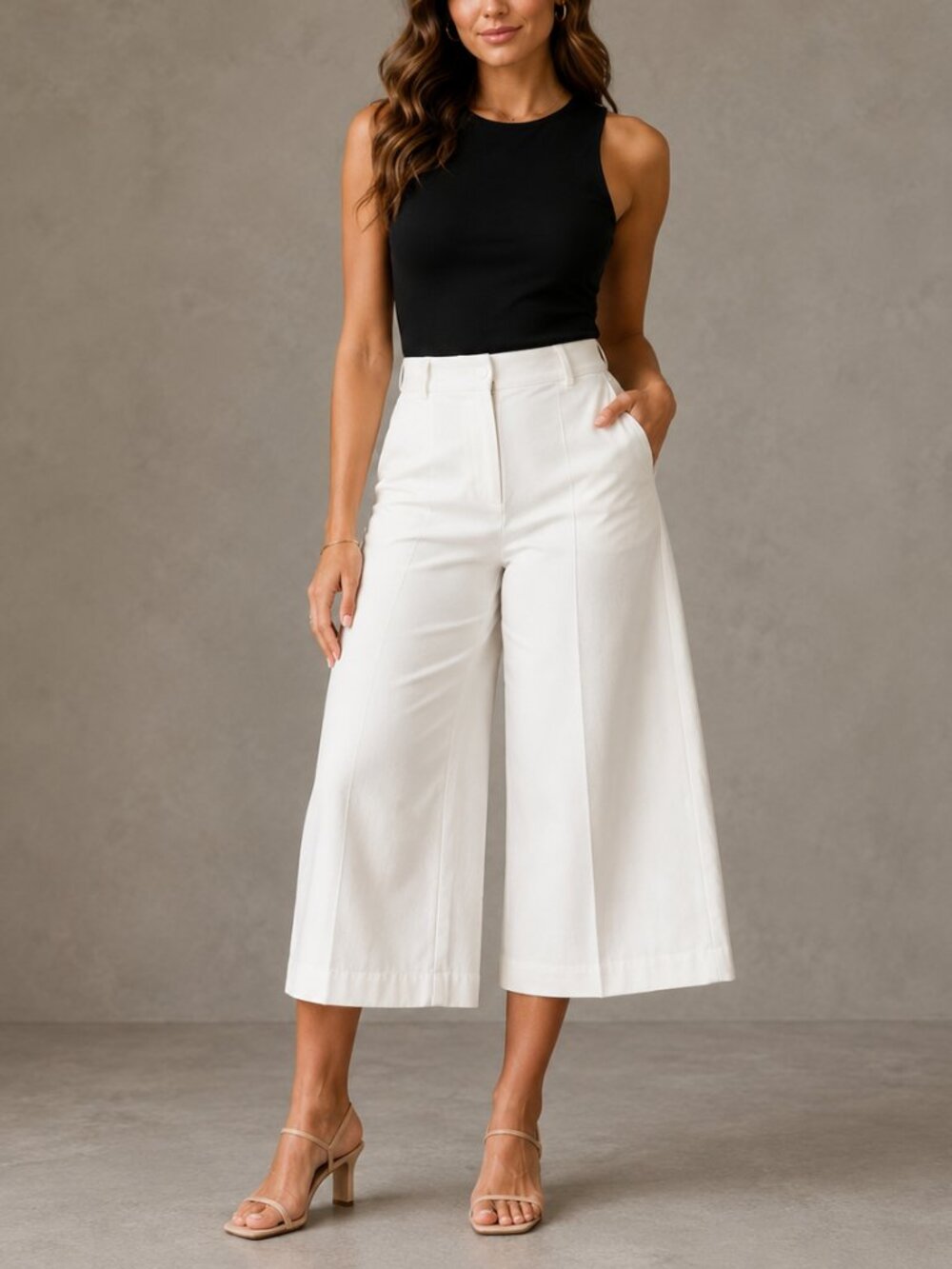 Joie Women's Culotte Wide Leg Pants Plus Size 16 Ivory Elastic Waist Work Casual
